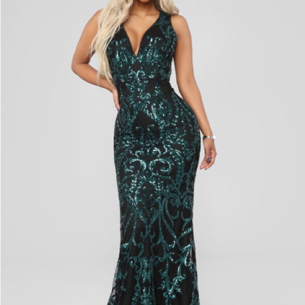 Dara Sequin Dress - Jade/Black Size L